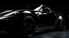 Close Up Front View Of Black Sports Car With Copy Space