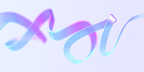 holographic iridescent ribbon flying in air 3d render. pearlescent rainbow or unicorn blur tape with