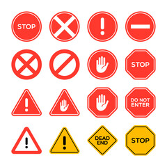 vector set of stop and do not enter signs