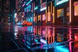 Fototapeta Zachód słońca - Abstract neon mega city with light, 3D Rendering (Ai generated)
