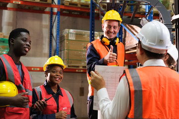 Wall Mural - Group of Industrial workers working at a warehouse factory.