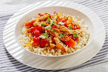 Canvas Print - sweet and sour chicken with veggies and rice