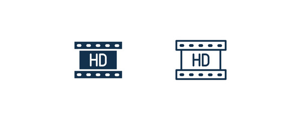 Canvas Print - hd video sign icon. Outline and filled hd video sign icon from cinema and theater collection. Line and glyph vector isolated on white background. Editable hd video sign symbol.