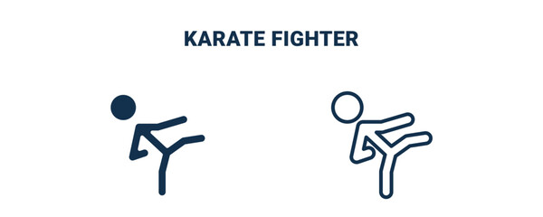 Sticker - karate fighter icon. Outline and filled karate fighter icon from sport and games collection. Line and glyph vector isolated on white background. Editable karate fighter symbol.