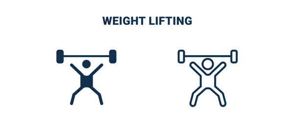 Sticker - weight lifting icon. Outline and filled weight lifting icon from sport and games collection. Line and glyph vector isolated on white background. Editable weight lifting symbol.