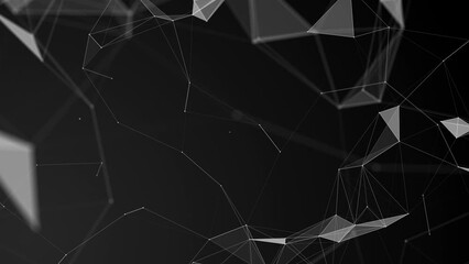 Wall Mural - black white plexus with dots, lines, triangles. loop animation. 4k