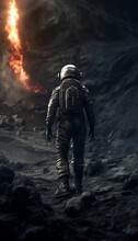 An Astronaut Walks On The Scorched Earth Of A Lifeless Planet. Created In AI.