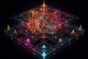 Wall Mural - 3d illustration multicolored astral world of sacred geometry. generative ai