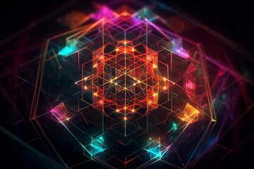 Wall Mural - 3d illustration multicolored astral world of sacred geometry. generative ai