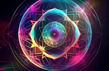 Wall Mural - 3d illustration multicolored astral world of sacred geometry. generative ai