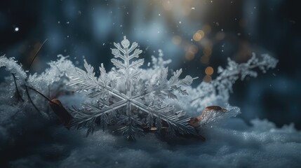 Wall Mural - christmas night composition of snowflakes in snow with sparkles.. Created with generative AI