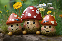 Make The Mushrooms And Flowers Look Extra Happy By Giving Them Big, Smiling Faces And Rosy Cheeks