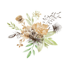 Wall Mural - Beautiful floral bouquet with peonies. Watercolor and sepia graphics.