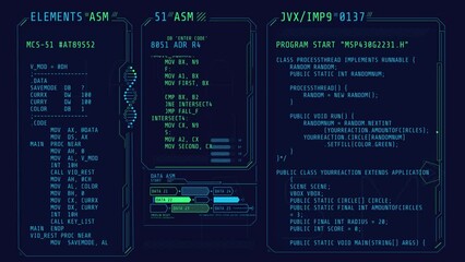 Canvas Print - animated poster of hud interface with coding elements.