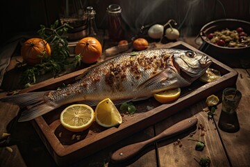 grilled fish with lemon and vegetables