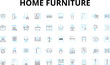 Home Furniture linear icons set. Couch, Sofa, Bed, Chair, Table, Cabinet, Ottoman vector symbols and line concept signs. Recliner,Mattress,Desk illustration