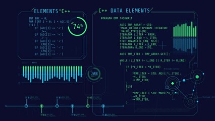 Canvas Print - coding and infographics in the hud interface.