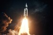 Liftoff of the space rocket at spaceport. Photorealistic ai generated illustration