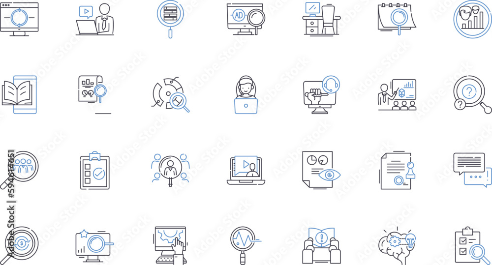 Scrutiny line icons collection. Examination, Analysis, Inspection ...