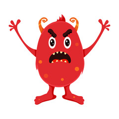 A red monster who raised his hands and screams. Anger and aggression. Character. Vector stock illustration. isolated. Halloween