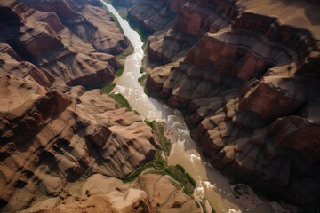 Wall Mural - aerial view of canyon, with river and waterfalls in full flow, created with generative ai