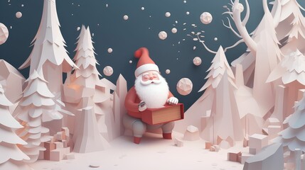 Wall Mural - Merry Christmas and Happy Holidays greeting card, frame, banner. New Year. Noel. Snow christmas tree light background. Winter xmas holiday theme. Flat lay.. Created with generative AI