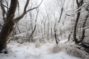 Wall Mural - snow-covered forest, with the trees and branches draped in white, created with generative ai