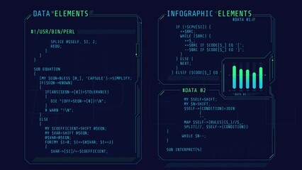 Canvas Print - windows of a futuristic interface with code.