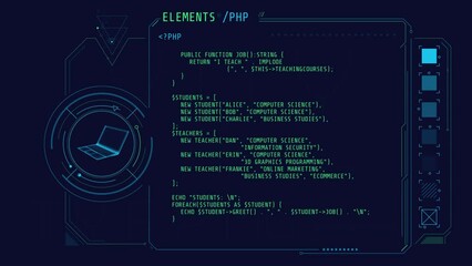 Canvas Print - animation of the abstract coding process in hud style.