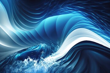 Wall Mural - blue abstract liquid wave background with white light shining from above, created with generative ai