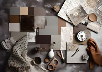 Table with brown white and beige fabrics and material background