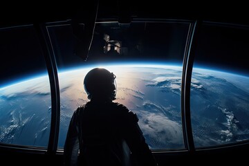 Wall Mural - astronaut gazing at the breathtaking view of the earth from space, created with generative ai