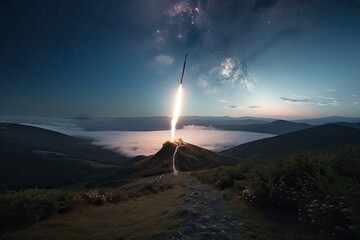 Wall Mural - rocket launch, with view of earth and the stars in the background, created with generative ai