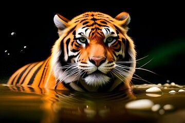 Wall Mural - Tiger swimming, Generative AI