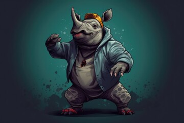 Poster - Rhino Cartoon Cool Dancer Showing Some Moves Generative AI