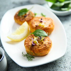 Poster - Traditional homemade fish cakes with lemon