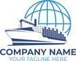 Illustration ship cargo logistics and express delivery company logo design template