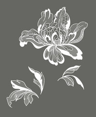 Wall Mural - lace dahlias flowers and foliage. Vector illustration, bouquet.