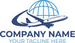 Airplane logistic logo, delivery logo, traveling logo, global freight transportation logo design, airplane logo template design vector