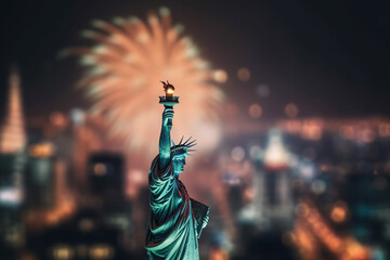 Wall Mural - Generative Ai of the American flag and the Statue of liberty. Background for independence day - 4th of July.