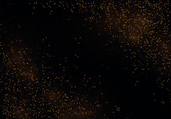 Golden dust light png. Yellow dust sparks and gold stars shine with special light. Christmas glowing light bokeh confetti and sparkle overlay texture for your design. Vector illustration.