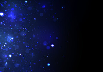 Glitter and elegant for Christmas. Abstact bokeh circles. Blue glitter stardust background. Abstract glitter defocused blinking stars and sparks. Vector illustration.