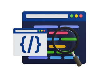 3d minimal coding icon. coding screen. web development concept. laptop with a programming source code. 3d illustration.