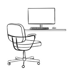 Wall Mural - Hand drawn workplace. Chair and computer sketch