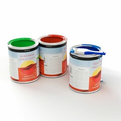 Wall Mural - Three buckets of paint on a white surface, 3d rendering