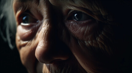 Wall Mural - Close up portrait of elderly woman's eyes crying, emotional, Generative AI