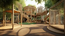 A Jungle Gym-inspired Play Area With Climbing Walls, Monkey Bars, And Tunnels. AI Generated
