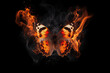 Fiery burning butterfly with flames on its wings design on black background. Generative AI