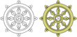 Dharma wheel Bhuddism symbol vector illustration. Chakra wheel.