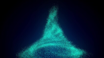 Abstract background with connecting dots . Network connection structure.Big data visualization. Digital background. Analytics representation.Tornado. Wave of particles. 3D rendering.